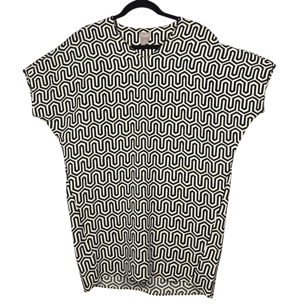 Chico's Geometric Print V-Neck Wedge Tunic Dress Woman Size 0 US 4/6 Op Art Mod